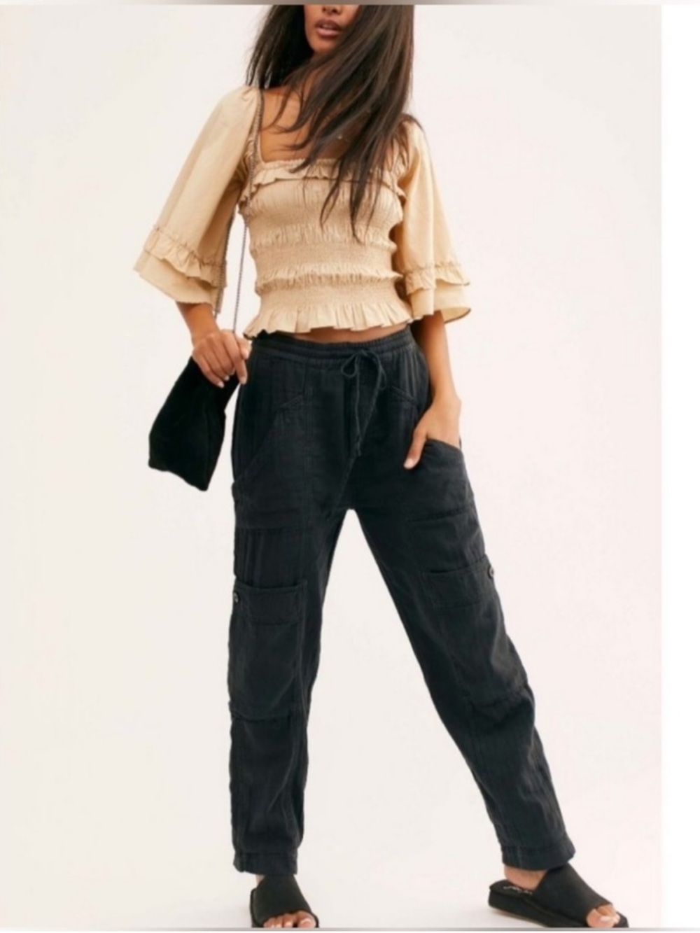 Free People Washed Black Utility Joggers